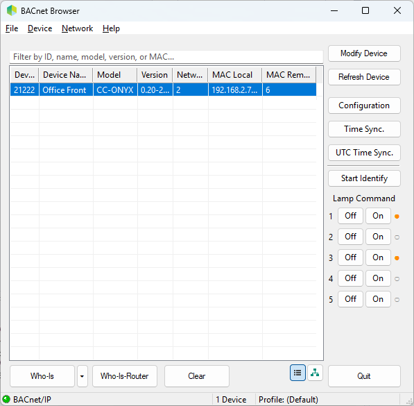BACnet Browser main window