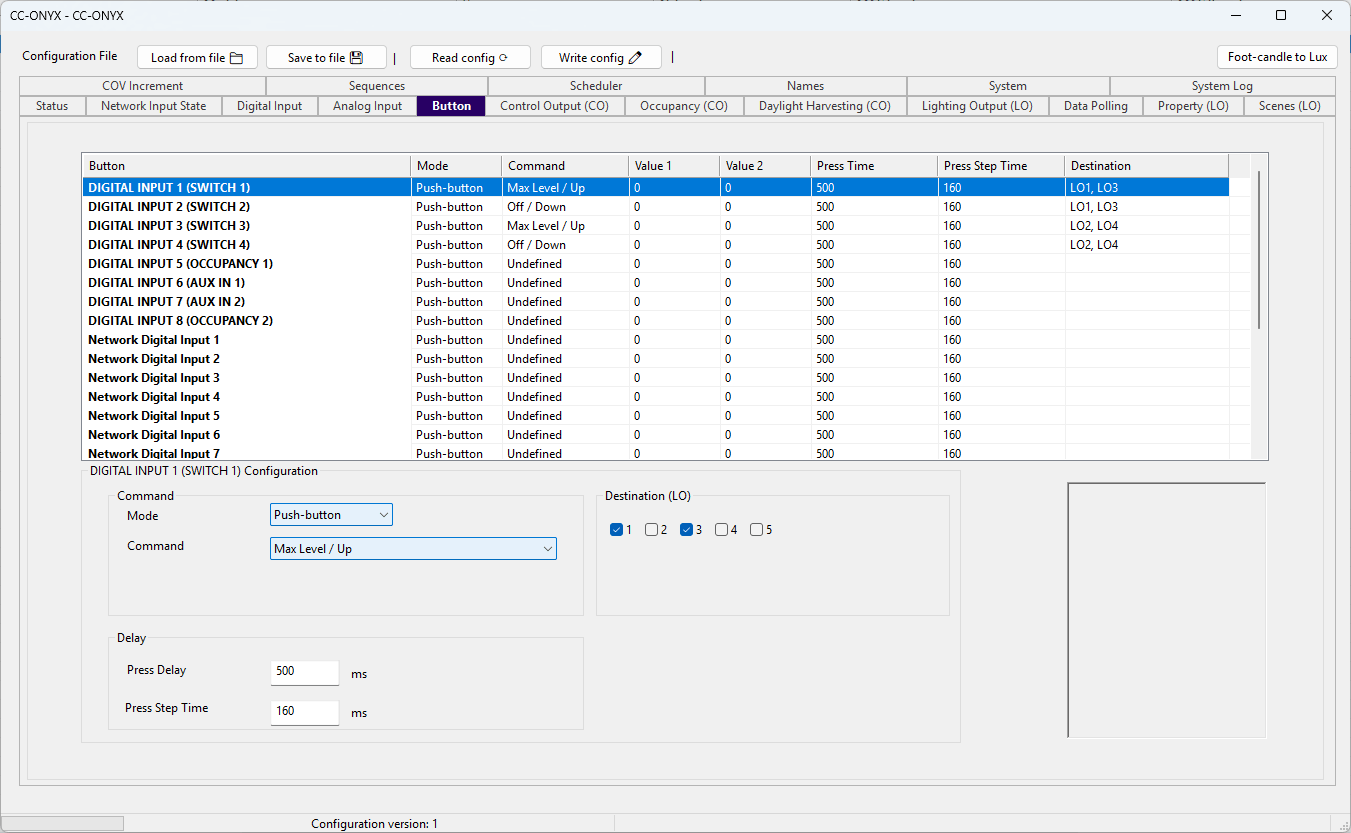 BACnet Browser CC-ONYX Button tab