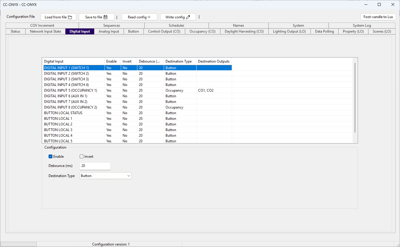 BACnet Browser CC-ONYX Digital Input tab