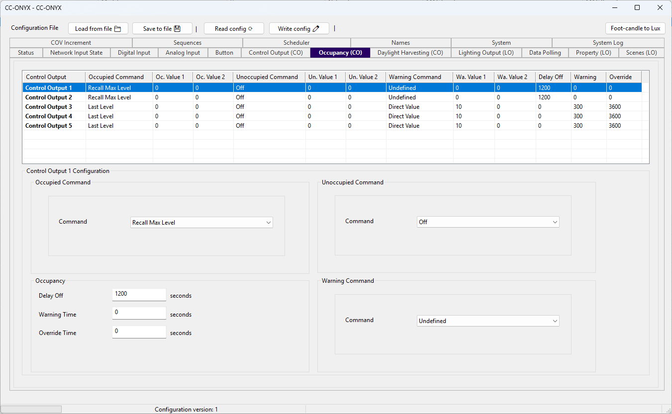 BACnet Browser CC-ONYX Occupancy tab