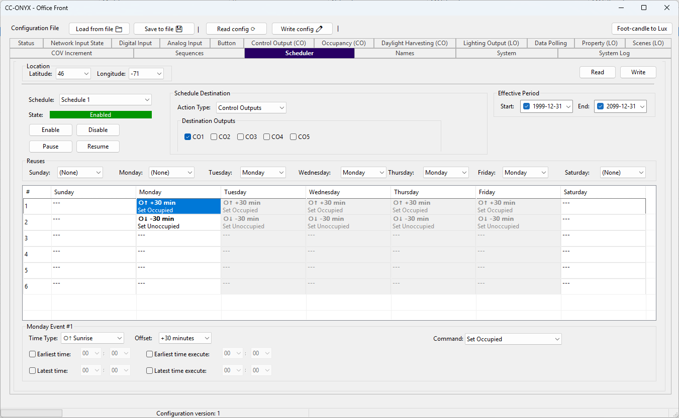 BACnet Browser CC-ONYX Scheduler tab