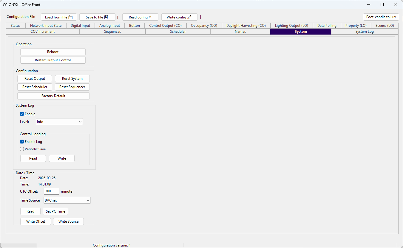 BACnet Browser CC-ONYX System tab