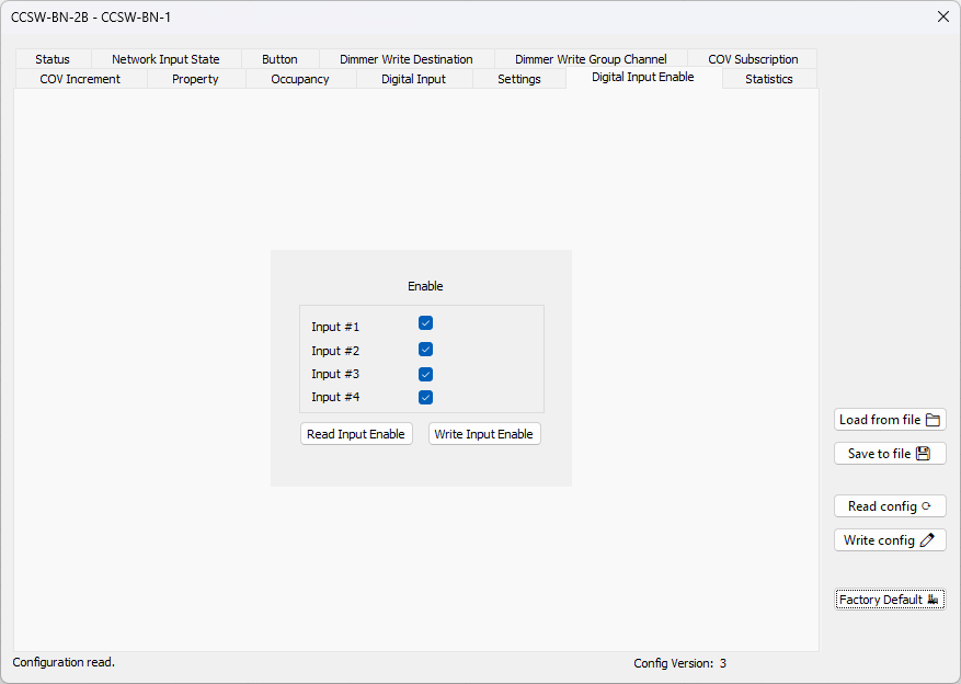 BACnet Browser Digital Input Enable window