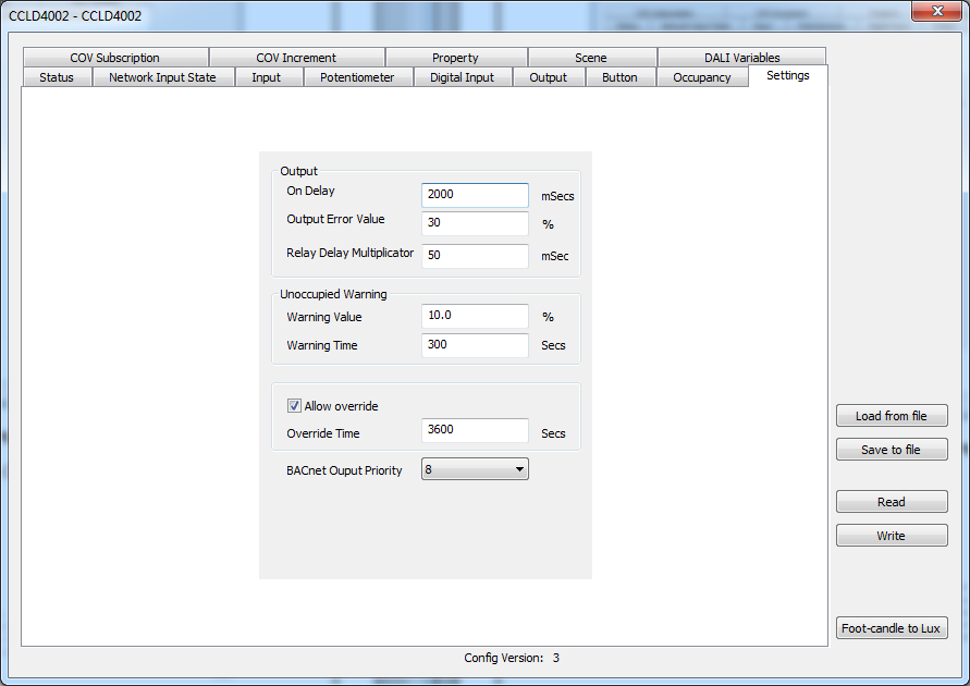 Settings window