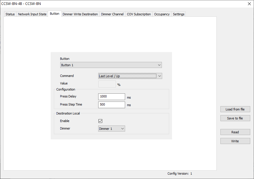 BACnet Browser Button configuration window
