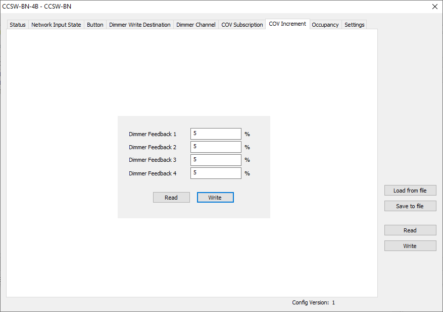 Fenêtre Incrément COV de BACnet Browser