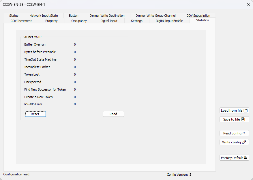 Fenêtre Statistics de BACnet Browser