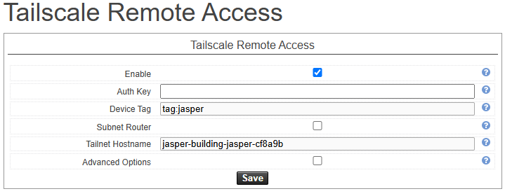 Formulaire de configuration de l'accès à distance Tailscale